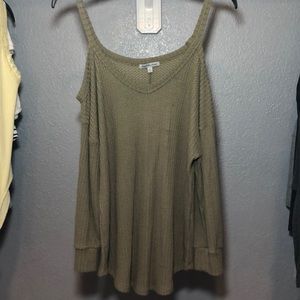 Olive green off shoulder long sleeve top